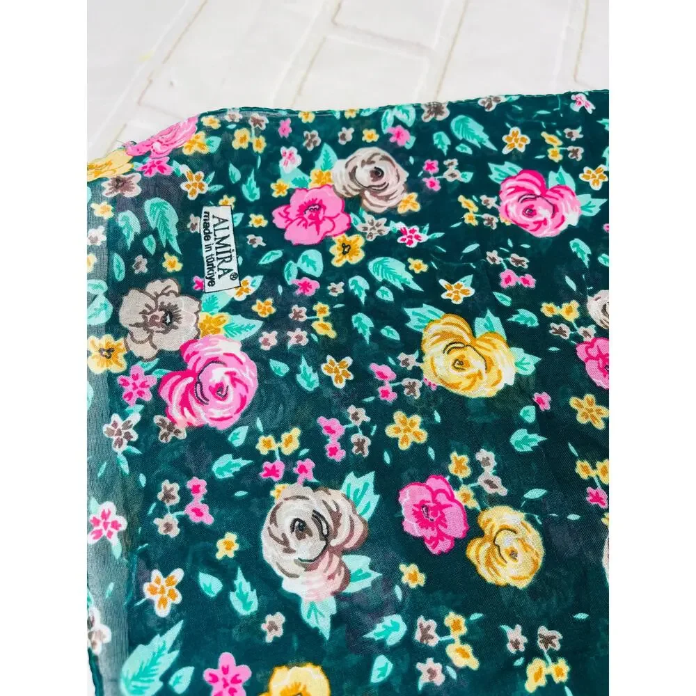 NEW emerald green floral soft light scarf